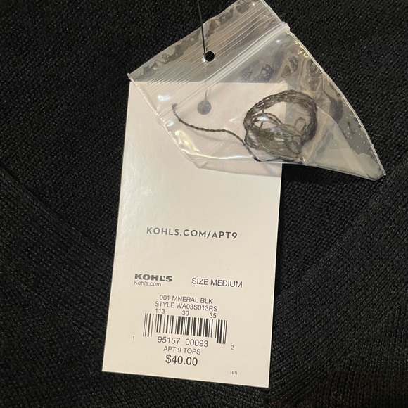 NWT Apt. 9 Black V-Neck Rib Tunic Sweater Size M - Picture 2 of 3